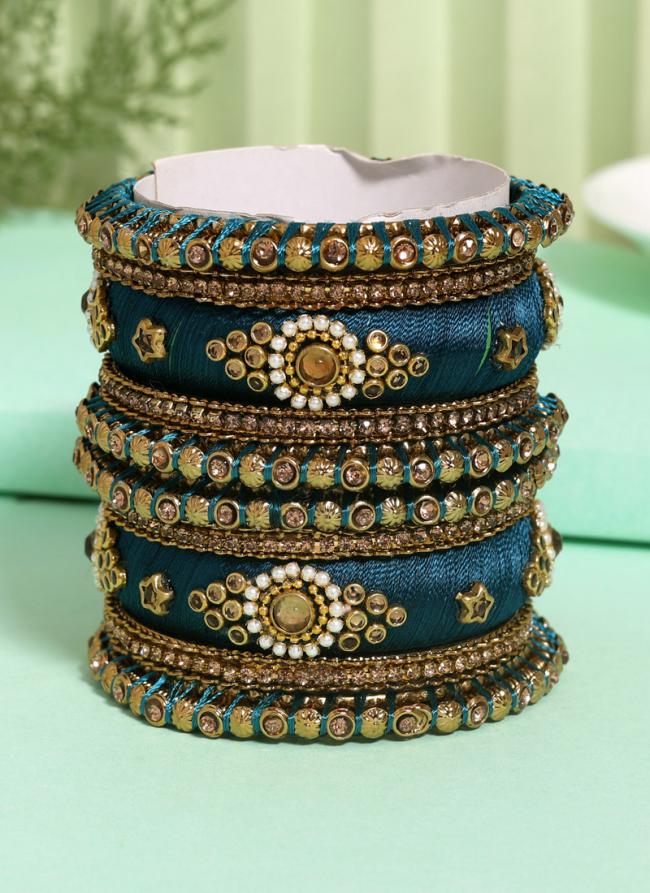   Wedding Wear  Rani Greem Color Thread Bangle Set:-2.6